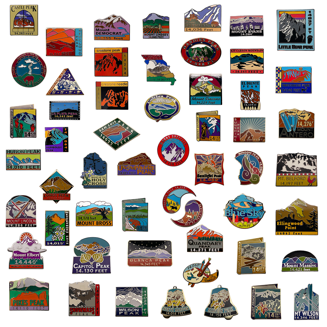 Complete 14er pin Collection—All 58 Peaks